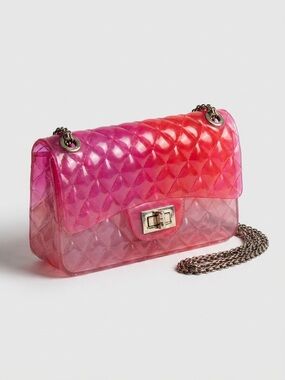 Pink Ombre Quilted Crossbody Bag with Chain Strap